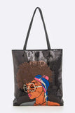 Glasses Girl Sequins Large Tote Bag